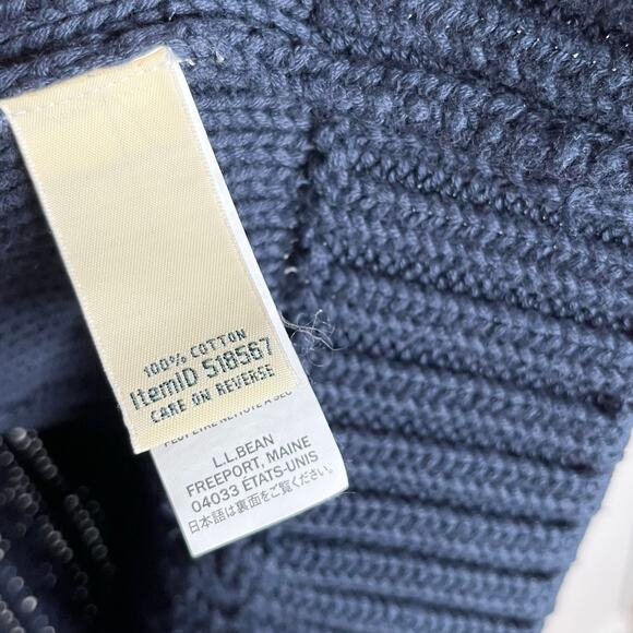 L.L. Bean Cable Knit Cardigan Sweater Womens SP Navy Full Zip Cotton Fisherman - Picture 7 of 9